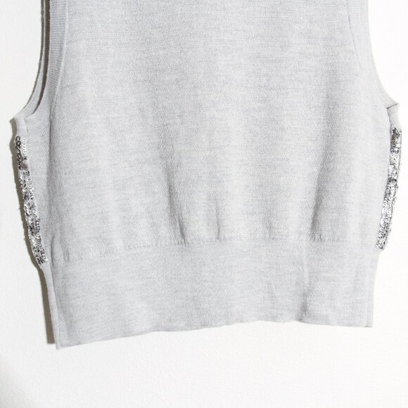 J. Crew Merino Wool V-Neck Sweater-Vest Silver Sequin Gray Embellished Sz Medium - Picture 9 of 14